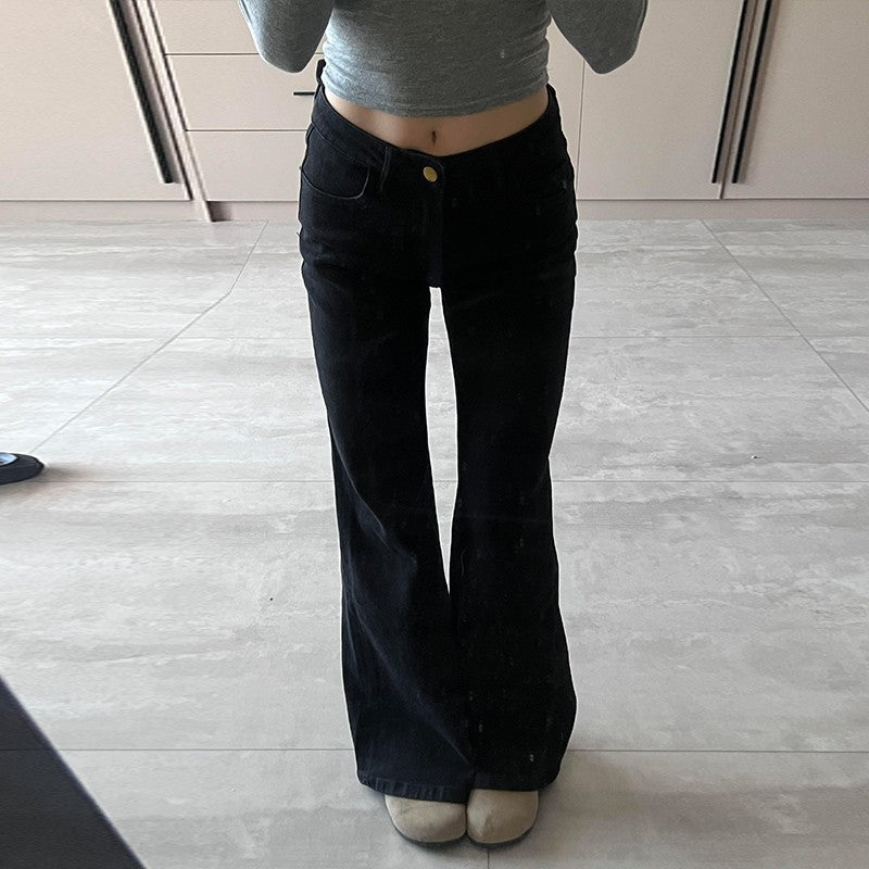Aiertu fashion outfits Black Hot Girl Low Waist Micro Flared Jeans Women's Autumn American Retro High Street Straight Mop Long Pants aiertu