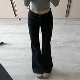Aiertu fashion outfits Black Hot Girl Low Waist Micro Flared Jeans Women's Autumn American Retro High Street Straight Mop Long Pants aiertu