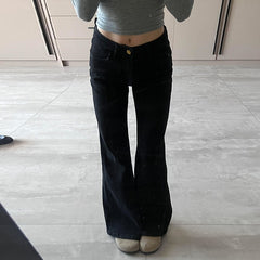 Aiertu fashion outfits Black Hot Girl Low Waist Micro Flared Jeans Women's Autumn American Retro High Street Straight Mop Long Pants aiertu