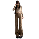 Aiertu men’s outfits Autumn and Winter Khaki Brown High Waist Micro Flared Jeans Women's Jeans Women aiertu