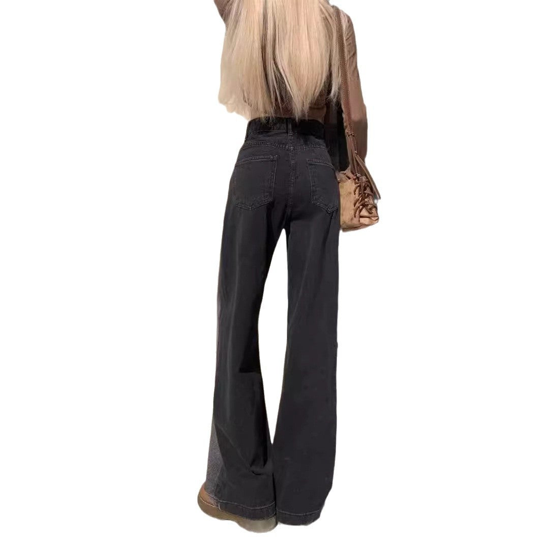 Aiertu joker costume female outfit Black and Gray Straight Jeans for Women plus Size Autumn Loose Contrast Color High Waist Slimming Wide Leg Pants aiertu