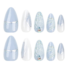 Aiertu business casual outfits Wear Nail Polish Piece Finished Product Cold Color 3D Water Drop Shell Nail Art Almond Fake Nail aiertu