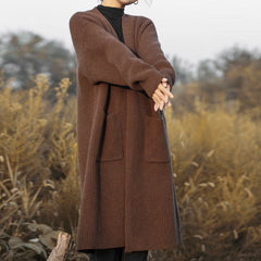 Aiertu winter fits Autumn and Winter Korean Style Thick Wool Long Knitted Cardigan Women's Solid Color Loose Temperament Buckle-Free Sweater Coat aiertu