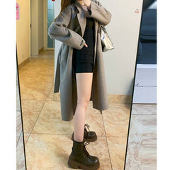 Aiertu simple winter outfits Maillard Double-Sided Fleece Mid-Length over-the-Knee Woolen Coat Women's Small Slimming Autumn and Winter Woolen Coat Fashion aiertu