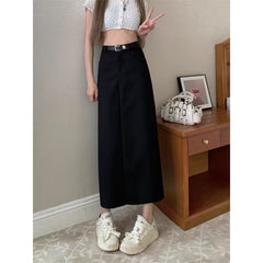 Aiertu business casual outfits Gray A- line Skirt for Women plus Size Chubby Girl High Waist Slimming Mid-Length Suit Skirt for Summer aiertu