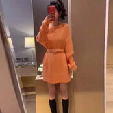 Aiertu black leggings outfit fall Lazy Style Waist-Tight Sweater Dress Autumn and Winter Pullover Bottoming Shirt Niche Temperament Coat Western Style Top aiertu