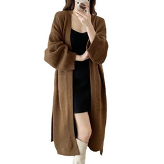 Aiertu black sweater dress outfit Fashionable Loose Long over-the-Knee Knitted Cardigan for Women Autumn and Winter Lazy Temperament Sweater Coat Overcoat aiertu