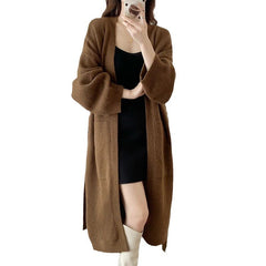Aiertu black sweater dress outfit Fashionable Loose Long over-the-Knee Knitted Cardigan for Women Autumn and Winter Lazy Temperament Sweater Coat Overcoat aiertu