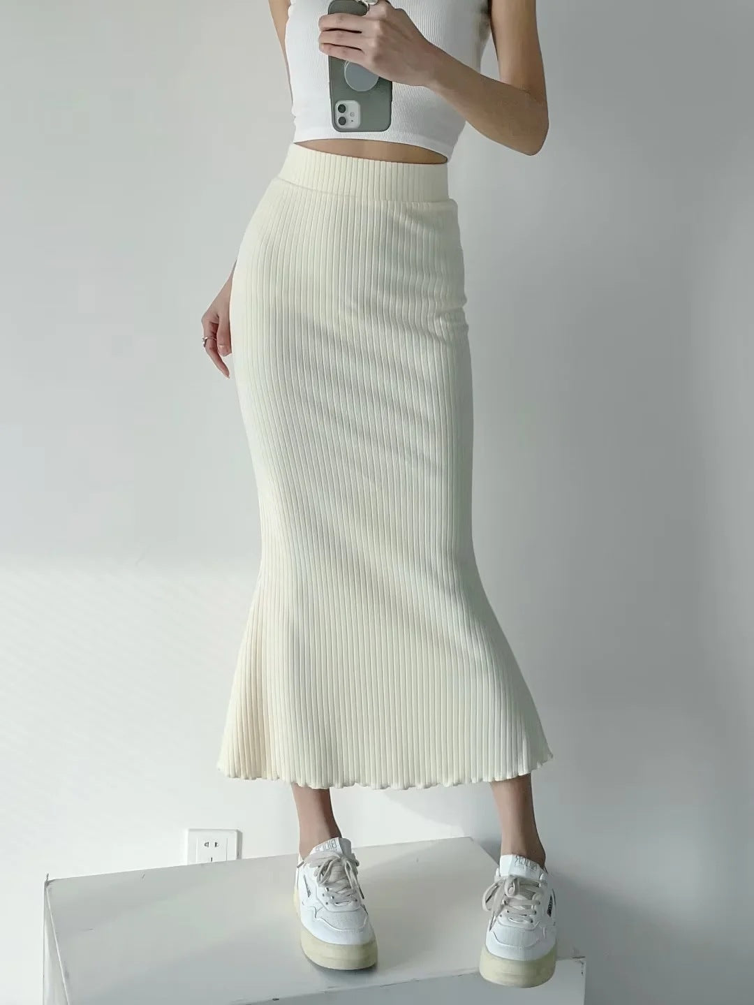Aiertu fashion outfits Gentle Sheath Fishtail Skirt for Women Spring Ins Blogger High Waist Slim Mid-Length Skirt aiertu
