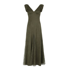 Aiertu prom dresses Mori Vintage Lace Stitching See-through V-neck Dress Summer American Fashion Small Flying Sleeve Dress aiertu