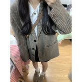 Aiertu leapord halloween outfit Plaid Coat for Women Spring and Autumn Korean Style Retro High-Grade Woolen Suit Woolen Suit aiertu