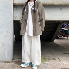 Aiertu trashy outfits INS Super Popular Japanese Retro Street Lazy Dark Wide-Leg Pants Loose Straight Solid Color Trousers for Men and Women aiertu