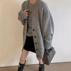 Aiertu joker costume female outfit Korean Style Loose Lazy Style Thickened Mid-Length Cashmere Cardigan Women's Autumn and Winter plus Size V-neck Pure Wool Knitted Coat aiertu