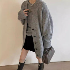 Aiertu joker costume female outfit Korean Style Loose Lazy Style Thickened Mid-Length Cashmere Cardigan Women's Autumn and Winter plus Size V-neck Pure Wool Knitted Coat aiertu