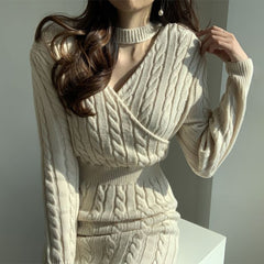 Aiertu long sweater dress outfit Chic Personality round Neck Hemp Pattern Front and Rear Wear Design Careful Machine Split Sweater Dress Women aiertu