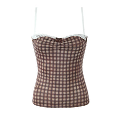 Aiertu black sweater dress outfit French Style Two-Piece Plaid Lace Stitching Strap Top Mini Sheath Skirt aiertu