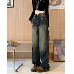 Aiertu dress to impress outfits Spring Small Retro Jeans Women's High Waist Slimming Loose Narrow Straight Wide Leg Long Pants aiertu
