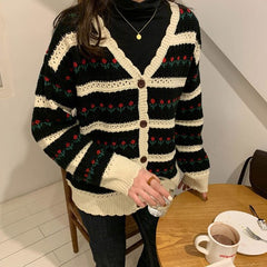 Aiertu teacher outfits Korean Style Retro Hollow Flower Jacquard Sweater Women's Knitted Cardigan New Autumn Knitted Long Sleeve Cardigan Coat Fashion aiertu