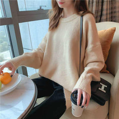 Aiertu datenight fall outfits round Neck Sweater Women's Mid-Length Loose Pullover Spring Thick Lazy Style Sweater Coat Women's Fashion aiertu