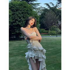 Aiertu dress to impress outfits Women's French-Style Sexy off-the-Shoulder Irregular Dress with Suspenders Dress aiertu