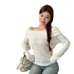 Aiertu long sweater dress outfit Gentle Style off-Shoulder Long Sleeve Sweater Women's Autumn and Winter High Waist Slim Top Fashion aiertu