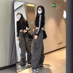 Aiertu concert outfit Women's Wide-Leg Pants Spring and Summer Niche Loose Slimming High Street Multi-Pocket Straight Overalls aiertu