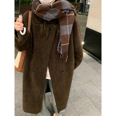 Aiertu cold weather outfits Winter Lamb Wool Long Coat Coat Women's Loose round Neck Thickened Double Breasted Korean Style Warm Fur Integrated aiertu