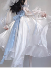 Aiertu Modest Ball Gown Strapless Blue Organza Floral Holiday Lolita Dress Birthday Dresses Birthday Outfits HOT1240 Aiertu