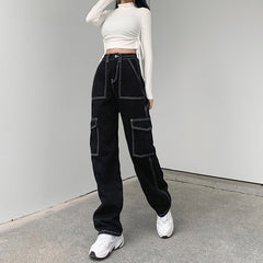 Aiertu black sweater dress outfit High Waist Super Slimming Bright Line Air Jeans Women's Loose Street Casual Style Wide Leg Overalls Fashion aiertu