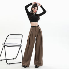 Aiertu business casual outfits Jinyin Suit Wide-Leg Pants Women's Spring High Waist Slimming Loose Straight Mop Drape Casual Trousers aiertu