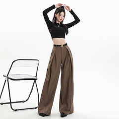 Aiertu business casual outfits Jinyin Suit Wide-Leg Pants Women's Spring High Waist Slimming Loose Straight Mop Drape Casual Trousers aiertu