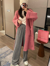Aiertu cold weather outfits Korean Style Thick Needle Pineapple Pattern Sweater Cardigan Loose over-the-Knee Sweater Mid-Length Elegant Wool Coat Women's Top aiertu