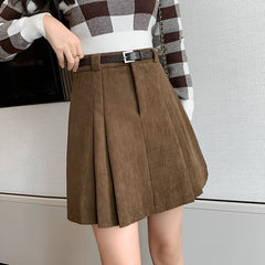 Aiertu business casual outfits Autumn and Winter Preppy Style Loose Slimming Corduroy A- line Pleated High Waist Anti-Exposure Skirt aiertu