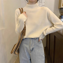 Aiertu cold weather outfits Women's Half Turtleneck Bottoming Shirt Autumn and Winter Inner Wear Lazy Style Sweater High-Grade Soft Glutinous Loose Knitted Top aiertu