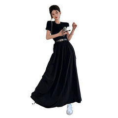 Aiertu black sweater dress outfit Workwear Three-Dimensional Pocket Dress High-Grade Knitted T Stitching Waist Slimming Workwear Style aiertu