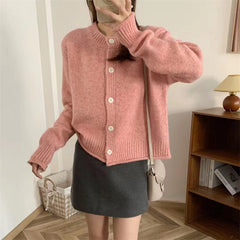 Aiertu trending fall outfits Korean Style Casual Simple round Neck Single-Breasted Knitted Top Women's Loose Lazy Style Soft Glutinous Long Sleeve Knitted Women's Coat aiertu