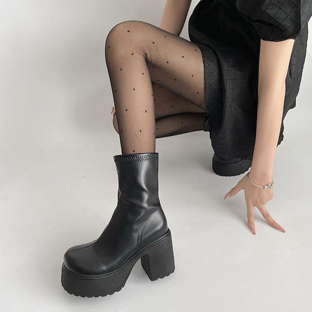 Aiertu Goth Gothic Chunky Platform Ankle Boots Women Autumn Patent Leather Motorcycle Boots Woman Plus Size 43 Thick Bottom Shoes Aiertu