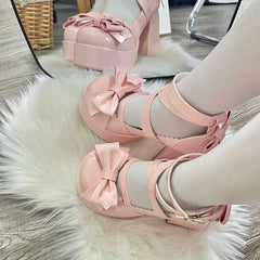 Aiertu shoes Sweet Lolita Shoes round Toe Cute Girl's Shoes Japanese Mary Jane Chunky Heel High Heels Waterproof Platform aiertu