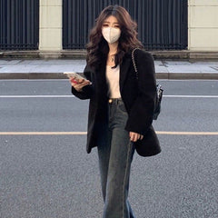 Aiertu joker costume female outfit Black Suit Jacket for Women Spring and Autumn Small High-End Fashion Net Red Suit Jacket Trendy Chic aiertu