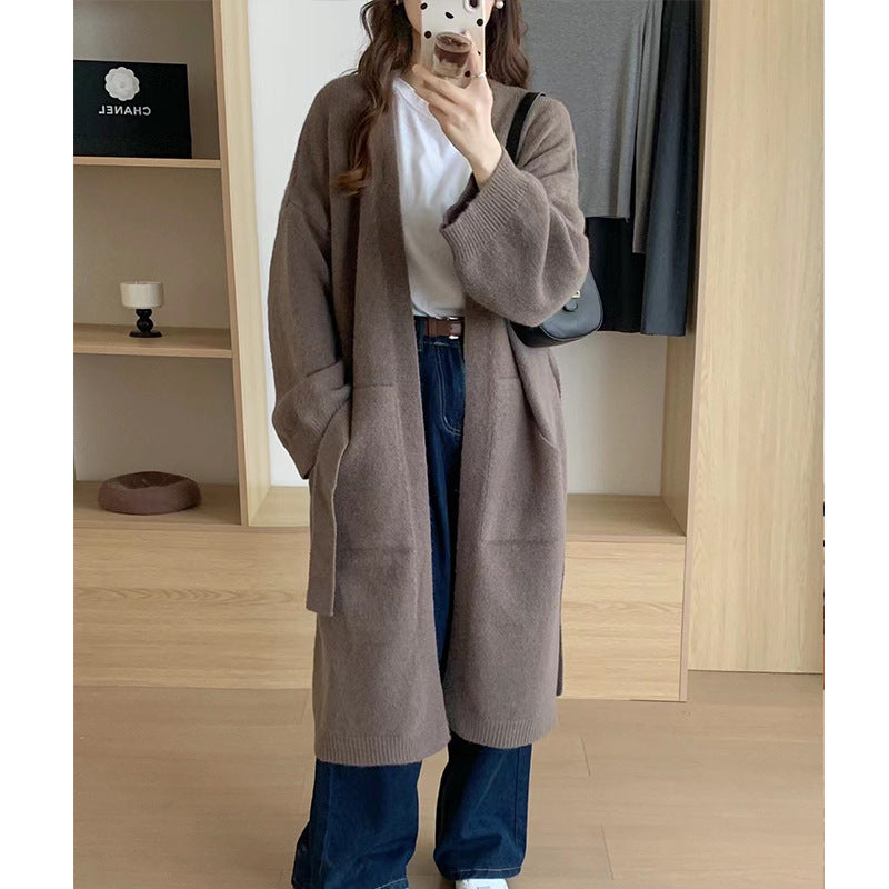 Aiertu black sweater dress outfit Fashionable Loose Long over-the-Knee Knitted Cardigan for Women Autumn and Winter Lazy Temperament Sweater Coat Overcoat aiertu