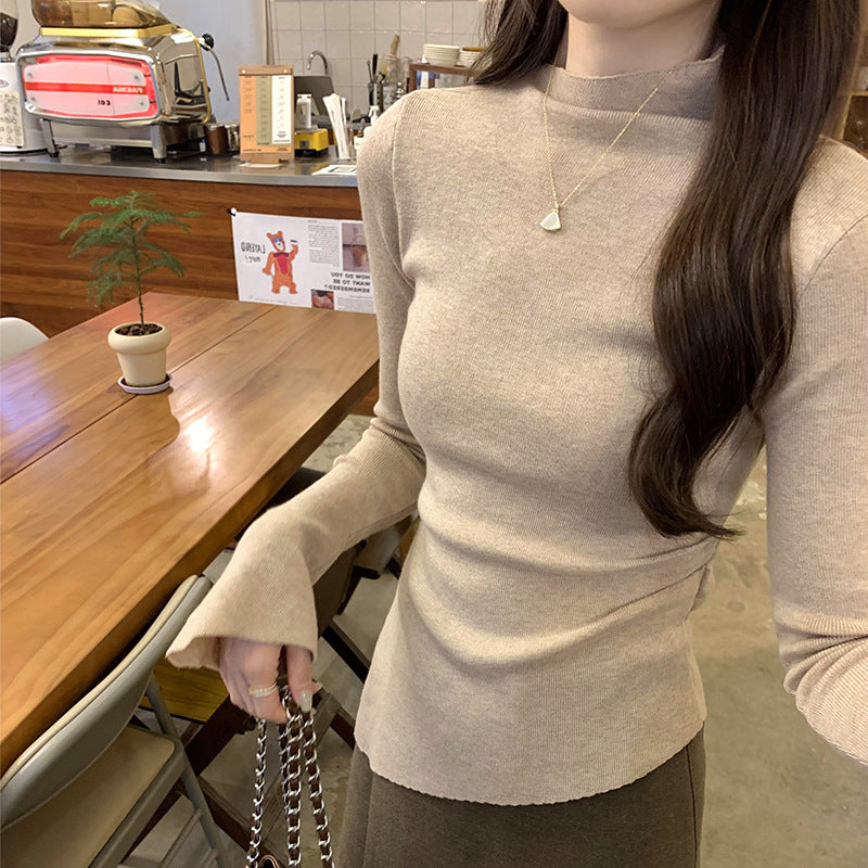 Aiertu tyler the creator outfits Irregular White Split Half Turtleneck Knitted Bottoming Shirt Women's Autumn and Winter 2024 Temperament Slimming Top aiertu