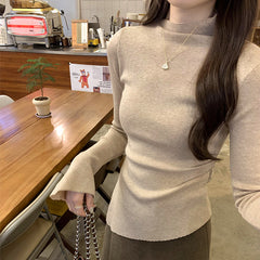 Aiertu tyler the creator outfits Irregular White Split Half Turtleneck Knitted Bottoming Shirt Women's Autumn and Winter 2024 Temperament Slimming Top aiertu