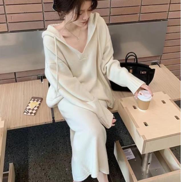 Aiertu brown puffer jacket outfit Autumn Cold Style High-Grade Knitwear Sweater Suit Skirt Royal Sister Dress Two-Piece Set aiertu