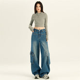 Aiertu fashion outfits American-Style Retro Wide-Leg Workwear Jeans Women's Autumn Slimming Hot Girl Straight Mop Pants aiertu