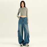 Aiertu fashion outfits American-Style Retro Wide-Leg Workwear Jeans Women's Autumn Slimming Hot Girl Straight Mop Pants aiertu