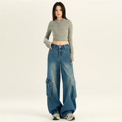 Aiertu fashion outfits American-Style Retro Wide-Leg Workwear Jeans Women's Autumn Slimming Hot Girl Straight Mop Pants aiertu