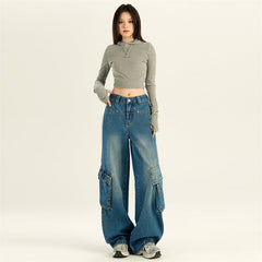 Aiertu fashion outfits American-Style Retro Wide-Leg Workwear Jeans Women's Autumn Slimming Hot Girl Straight Mop Pants aiertu