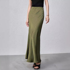 Aiertu fashion outfits Women's Summer Satin Skirt High Waist Elastic Clutch Pattern Long Skirt Elegant Solid Color Long Skirt aiertu