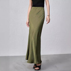 Aiertu fashion outfits Women's Summer Satin Skirt High Waist Elastic Clutch Pattern Long Skirt Elegant Solid Color Long Skirt aiertu