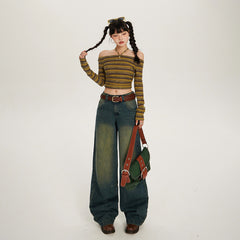 Aiertu dress to impress outfits American Retro Nostalgic Low Waist Loose Wide Leg Pants Autumn and Winter New Straight Jeans Womens Trousers Lengthened aiertu